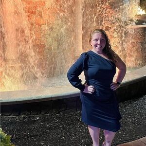 One-Shoulder Navy Cocktail Dress with Long Sleeve